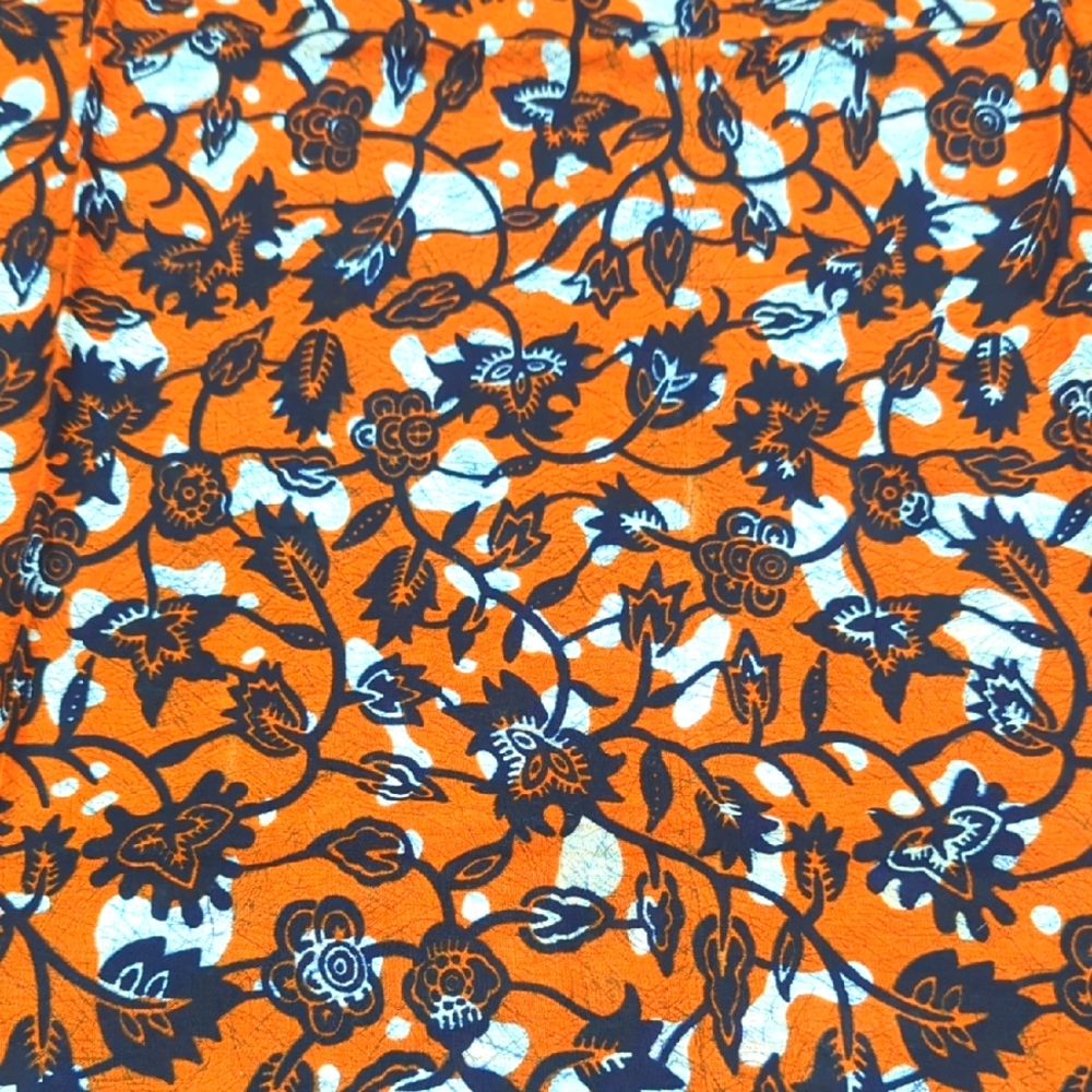 Orange , Grey, Navy Flower Vine Floral Cotton Fabric 44" X1.75 Yd